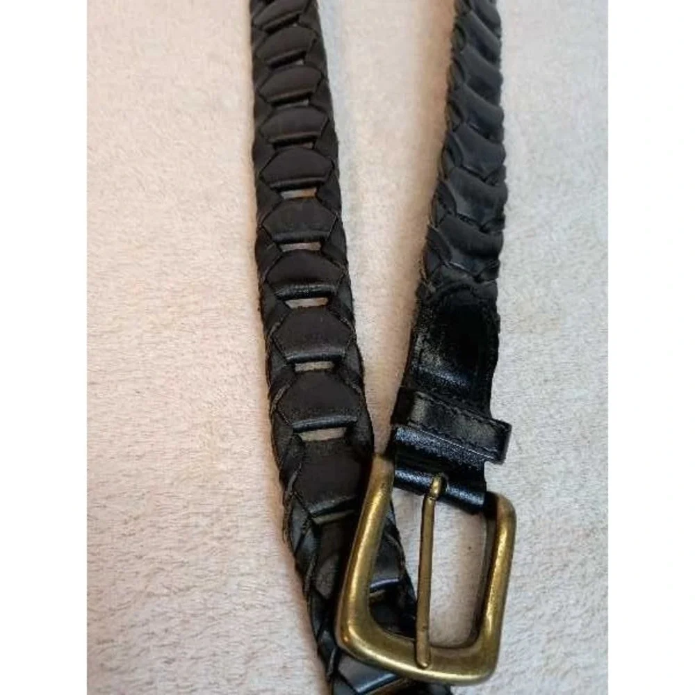Genuine Leather Woven Belt Brass Buckle Men's Size 40 Fashion Accessory